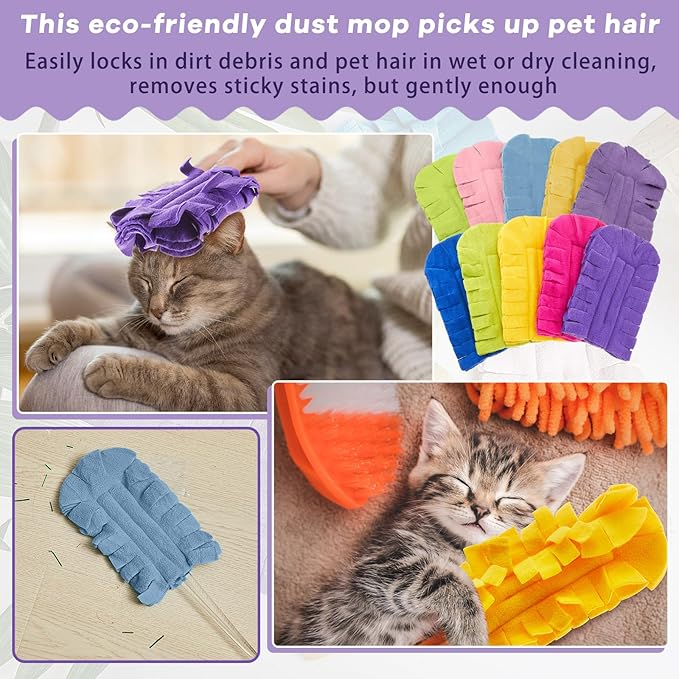 Zubebe 20 Pcs Heavy Duty Duster Refill Reusable Fleece Duster Refills Multi Surface Washable Cleaning Pads for Home, Blinds, Fans, Corners, Furniture (Vivid Color)