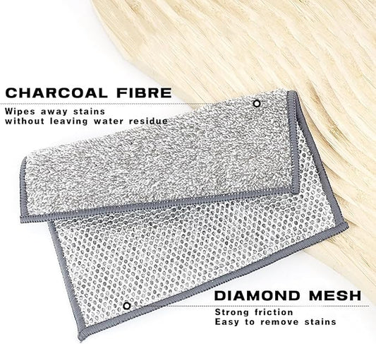12 Pcs Upgraded 2-Layer Bamboo Charcoal Fibre Non Scratch Wire Dishcloth,Multipurpose Wire Dishwashing Rags for Wet and Dry for Dishes, Sinks, Stove Tops
