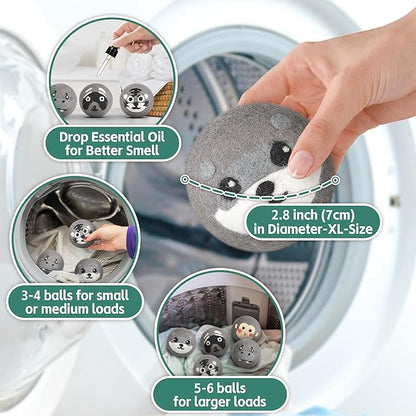 Lypumso Wool Dryer Balls Organic 6 Pack-XL, 100% New Zealand Wool Reusable Fabric Softener for Up to 1000 Loads, Anti Clothing Static and Shorten Drying Time, Baby Safe & Hypoallergenic