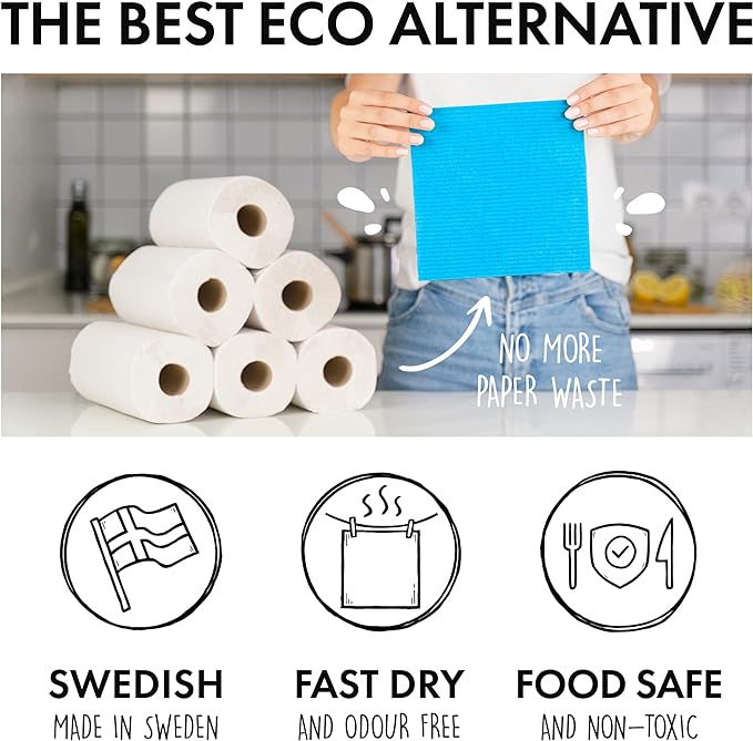 SUPERSCANDI 6 Pack Swedish Dishcloths for Kitchen - 100% Biodegradable & Compostable Reusable Paper Towels Washable, Food-Safe & Without Plastic - Dish Rags Suitable for Any Surface, Yellow