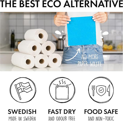 SUPERSCANDI 6 Pack Swedish Dishcloths for Kitchen - 100% Biodegradable & Compostable Reusable Paper Towels Washable, Food-Safe & Without Plastic - Dish Rags for Any Surface, Pink, Yellow, White