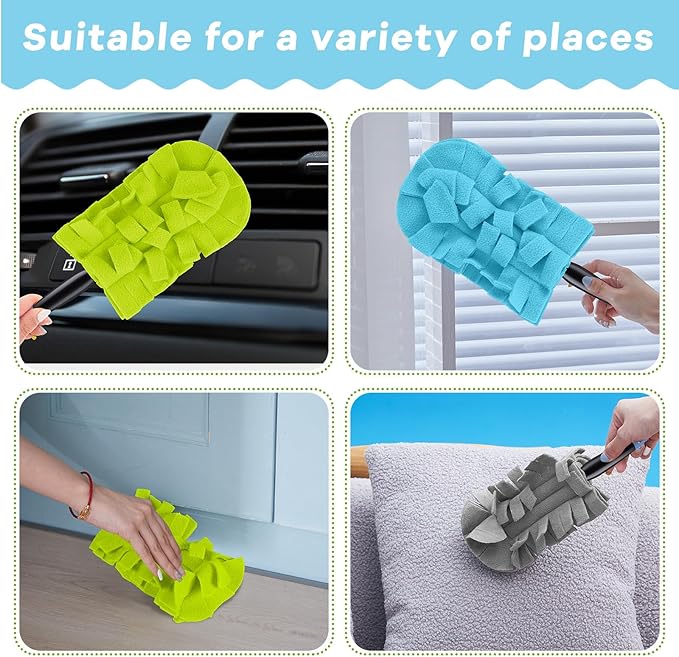 Zubebe 3 Pcs Heavy Duty Duster Refill Reusable Fleece Duster Refills Multi Surface Washable Cleaning Pads for Home, Blinds, Fans, Corners, Furniture (Blue,Green,Gray)