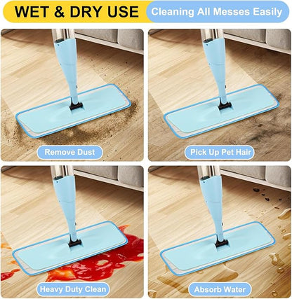 8 Pack 16.5 inch Reusable Mop Pads Microfiber Spray Mop Replacement Heads for Wet/Dry Mops Compatible with Bona Floor Care System
