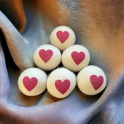 Dryer Balls Red Heart Natural Wool Reusable Eco-Friendly 6-Pack XL Premium All Natural Reduces Wrinkles Saves Drying Time Chemical Free Alternative to Dryer Sheets and Fabric Softener
