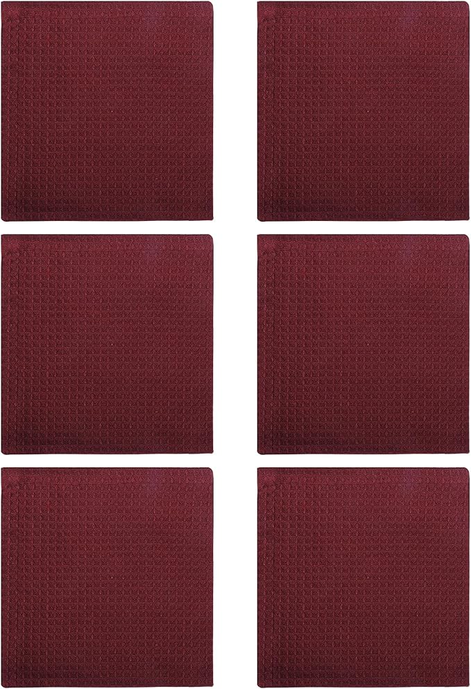 100% Cotton Waffle Dish Cloths (Pack of 6) - Dish Rags for Washing Dishes - Reusable & Highly Absorbent Kitchen Towels - Multipurpose Kitchen Rags - (12" x 12" - Maroon)