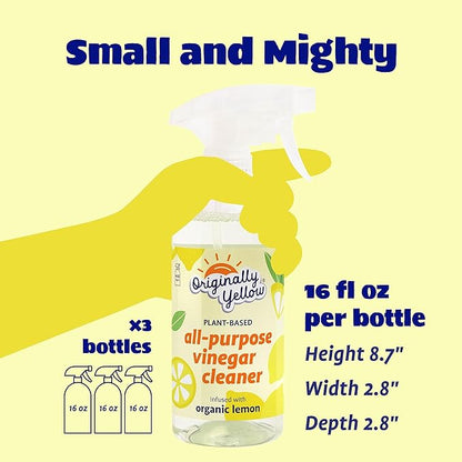 Originally Yellow All-Purpose Distilled Vinegar Spray Living Room, Bathroom, & Kitchen Cleaner Spray | Infused with Organic Lemon | Plant-Based All Purpose Cleaner, 16 Fl Oz (3-Pack)