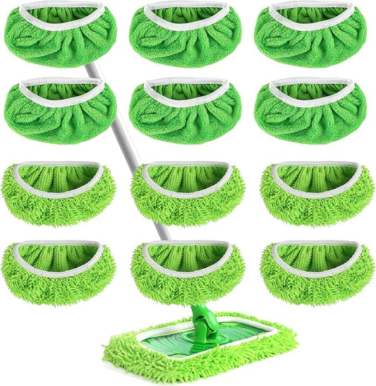 12PCS Reusable Microfiber Mop Pads Washable Wet Pads Compatible with Swiffer Sweeper Refills Pads Dry Sweeping Cloths Mop Head Replacement for Household Cleaning