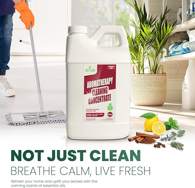 Naeterra Aromatherapy Cleaning Concentrate 64 oz makes 24 Gallons of Natural, Eco-Friendly Multi-Surface Cleaner loaded with Essential Oils – Non-Toxic, Synthetic Free Powerful & Refreshing Clean