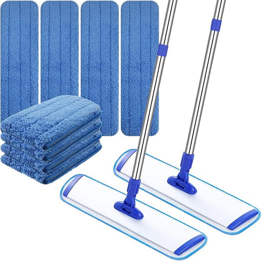Uiifan 2 Set 18" Microfiber Mop Floor Cleaning Mop Flat Mop with Extendable Handle and Reusable Washable Mop Pads for Hardwood Floors Laminate Commercial Mop Bulk Wet and Dust Mop