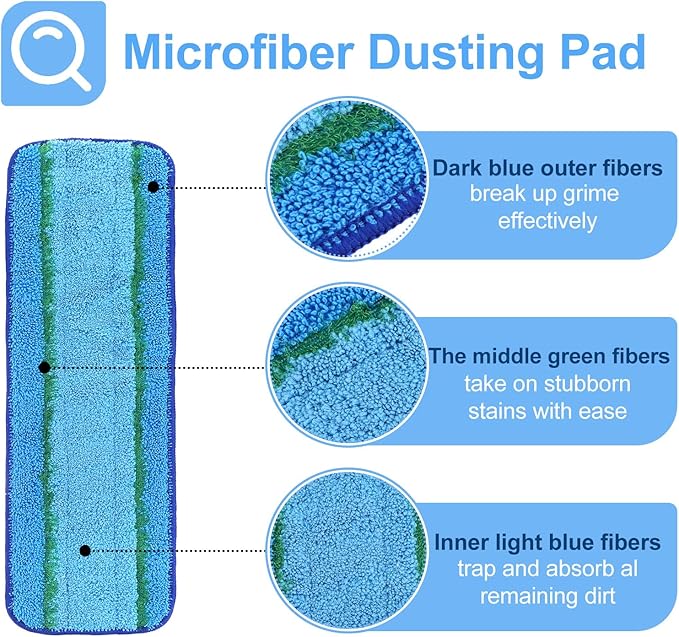 8 Pack Microfiber Cleaning Pad for Hardwood & Hard Surface Floors Dry Wet Floor - Includes 6 Microfiber Cleaning and 2 Dusting Pad - Mop for 18 Inch Mop