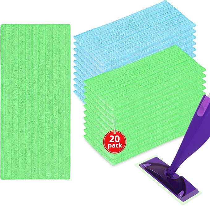 20 Pack Microfiber Mop Refill Pad Compatible with Swiffer WetJet Mop for Floor Cleaning, Semi-Disposable Eco-Friendly Replacement Mop Pads Machine Washable (10 PCS Blue + 10 PCS Green)