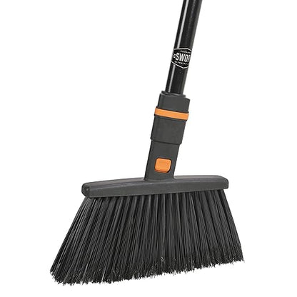 SWOPT Multi-Surface Angle Broom + 48" Steel Handle, Standard Combo — Cleaning Head with Long Handle Interchangeable with All SWOPT Cleaning Products — Indoor and Outdoor Angle Broom Set