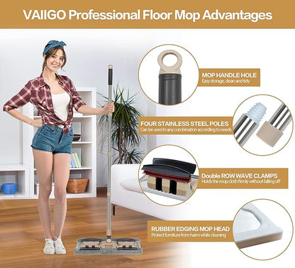 Professional Microfiber Mops for Hardwood Floor Cleaning, 18" Commercial Dust Flat Mops with 3 Reusable Pads and Adjustable Handle, For Home, Office, Hotel Wet or Dry Floor Cleaning