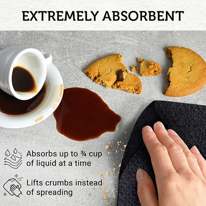 Nordhus Design Large Swedish Dishcloths, 5 Black Cloths, Made in Sweden - 9.5x8 inch Reusable, Washable Cellulose Cotton Kitchen Cloths - Replace Paper Towels, Wipes, Sponges, Dish Rags