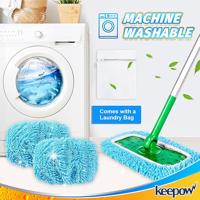 KEEPOW Dry Sweeping Cloths Microfiber Wet Mop Pads Refill Compatible with Swiffer Sweeper Mop Replacement Sweeping Mopping Pad Refills for Hardwood Surface Floor Cleaning, 5 PCS
