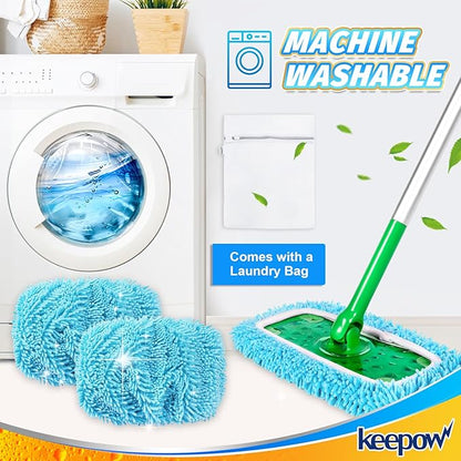 KEEPOW Dry Sweeping Cloths Microfiber Wet Mop Pads Refill Compatible with Swiffer Sweeper Mop Replacement Sweeping Mopping Pad Refills for Hardwood Surface Floor Cleaning, 5 PCS