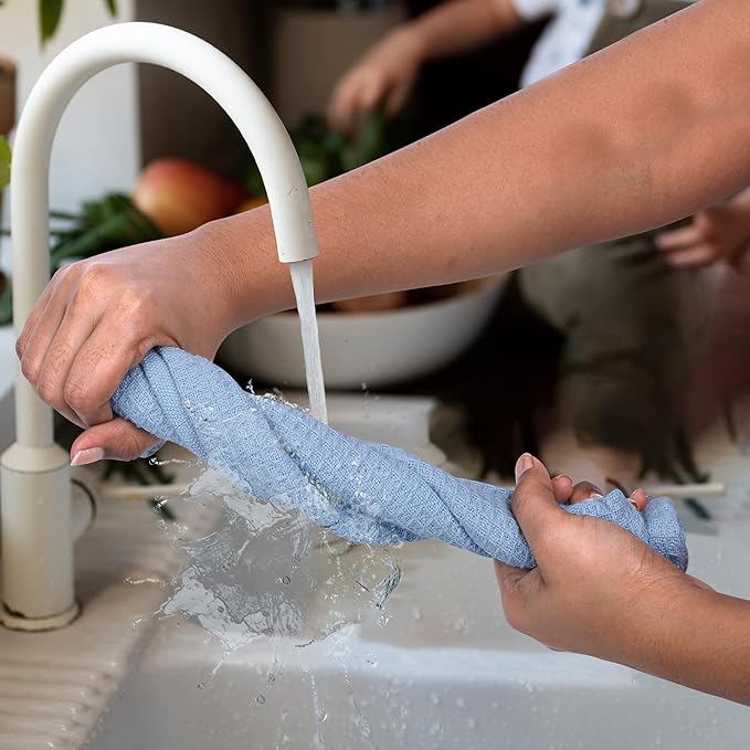 100% Cotton Waffle Dish Cloths (Pack of 6) - Dish Rags for Washing Dishes - Reusable & Highly Absorbent Kitchen Towels - Multipurpose Kitchen Rags - (12" x 12" - Light Blue)