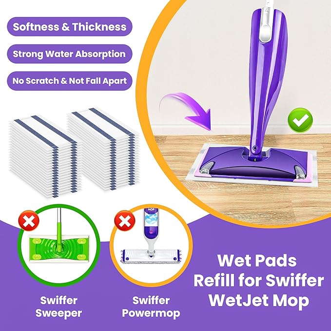 Spray Mop Pad Refill Compatible with Swiffer WetJet Mop, Disposable Multi Surface Floor Mop Pads, Thickness & Absorbent, 20 Count