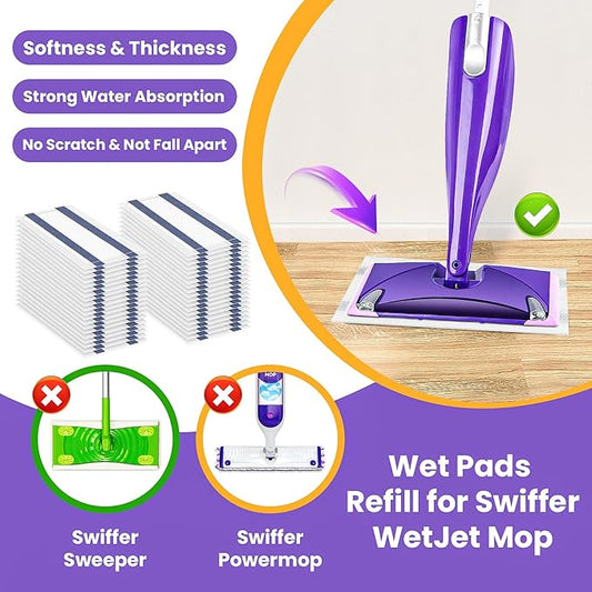 Spray Mop Pad Refill Compatible with Swiffer WetJet Mop, Disposable Multi Surface Floor Mop Pads, Thickness & Absorbent, 20 Count