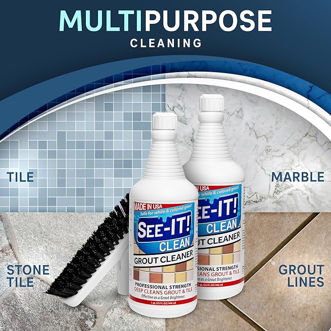 Grout Cleaner 2-Pack with Floor Brush, 32 Fl. Oz. Each, Surface Safe Deep Cleaning Grout & Tile Acid Free Solution & Grout Brush for Tile Floors, Clean