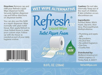 Refresh Liquid Wipe Free: Toilet Paper Foam Dispenser Refill for Sensitive Skin. Eco-Friendly Flushable Wet Wipe Alternative with Witch Hazel and Aloe. 8 oz Refill.…