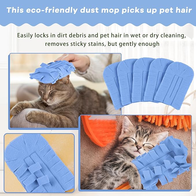 Zubebe 12 Pcs Heavy Duty Duster Refill Reusable Fleece Duster Refills Multi Surface Washable Cleaning Pads for Home, Blinds, Fans, Corners, Furniture (Blue)