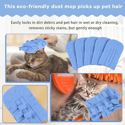Zubebe 12 Pcs Heavy Duty Duster Refill Reusable Fleece Duster Refills Multi Surface Washable Cleaning Pads for Home, Blinds, Fans, Corners, Furniture (Blue)