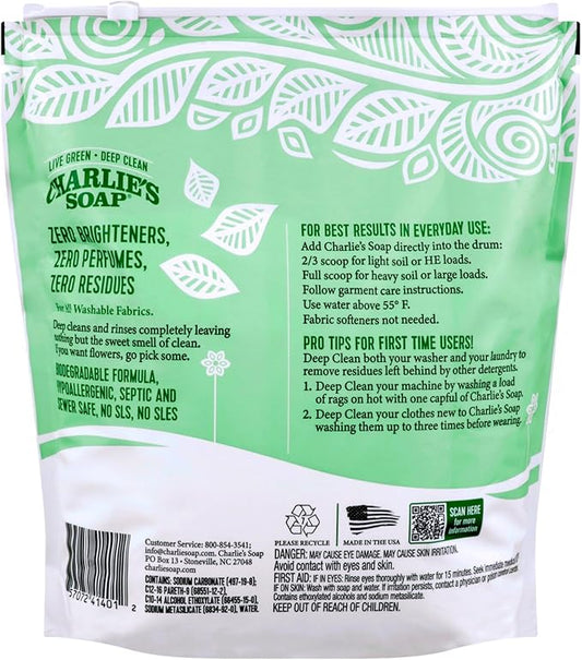 Charlie’s Soap Laundry Powder (300 Loads, 4 Pack) Fragrance Free Hypoallergenic Plant Based Deep Cleaning Laundry Powder – Biodegradable Eco Friendly Sustainable Laundry Detergent