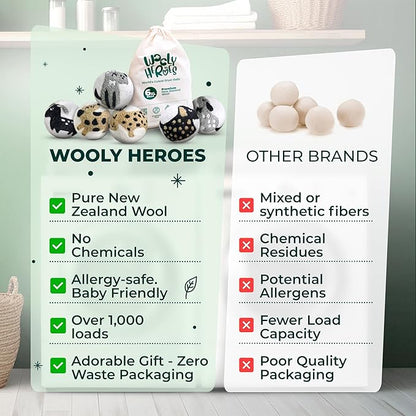 No More Dryer Sheets - Wool Dryer Balls - XL 6-Pack - Eco Dryer Balls - Dryer Balls Laundry Reusable - Softens Laundry Naturally - Reduces Drying Time & Static - with Storage Bag