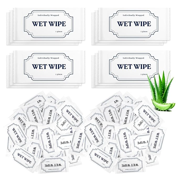 300 Pack Wet Wipes Individually Wrapped,Aloe Vera Hand Wipes,Wet Wipe Bulk Individual Hand Wipe,Travel Size Wipes Quick Hand Cleaning for Travel Wedding Restaurant Barbecue(White)
