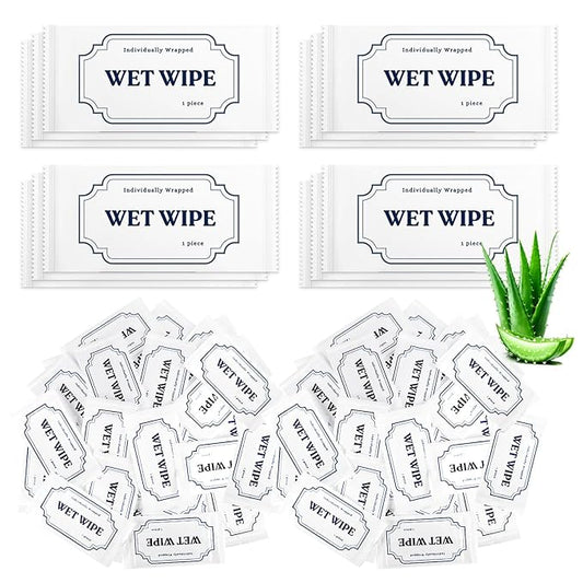 300 Pack Wet Wipes Individually Wrapped,Aloe Vera Hand Wipes,Wet Wipe Bulk Individual Hand Wipe,Travel Size Wipes Quick Hand Cleaning for Travel Wedding Restaurant Barbecue(White)