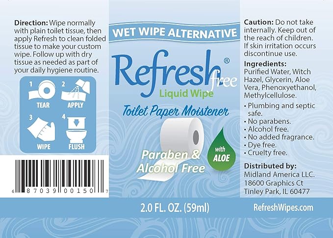 Refresh Liquid Wipe Free: Toilet Paper Spray. Eco-Friendly Wet Wipe Alternative For Sensitive Skin. Cleanses and Soothes with Witch Hazel and Aloe. Plumbing and Septic Safe. 2 Fl Oz (3 Pack).…