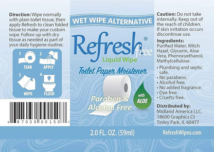 Refresh Liquid Wipe Free: Toilet Paper Spray. Eco-Friendly Wet Wipe Alternative For Sensitive Skin. Cleanses and Soothes with Witch Hazel and Aloe. Plumbing and Septic Safe. 2 Fl Oz (3 Pack).…
