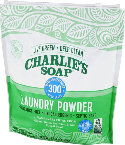 Charlie's Soap Hypoallergenic Laundry Powder 8lb Bag, Pack of 2, 600 Loads Total, Deep Cleaning Washing Detergent – Eco-Friendly, Safe, and Effective