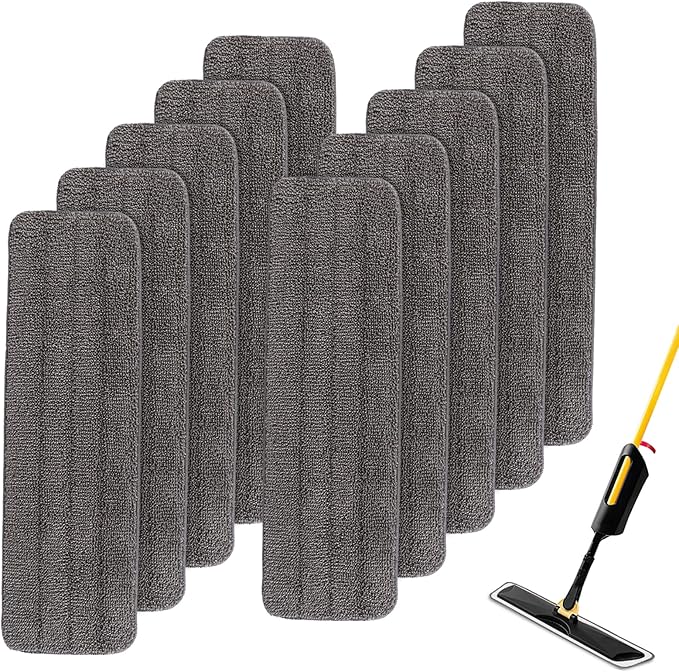Replacement Mop Pads Fit for Rubbermaid Commercial 18" and 17" Mops - 10 Pack Wet & Dry Commercial Cleaning Reusable Refills Fit for Any Microfiber Flat Mop System 18" and 17" - Gray