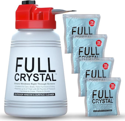 Full Crystal Window Cleaning Kit- 1 LB Glass Cleaner and Bottle with 27ft Reach will clean up to 80 Windows- Scrub Free, Rinse Free Glass Cleaner Spray Removes Dirt, Grime and Water Deposits
