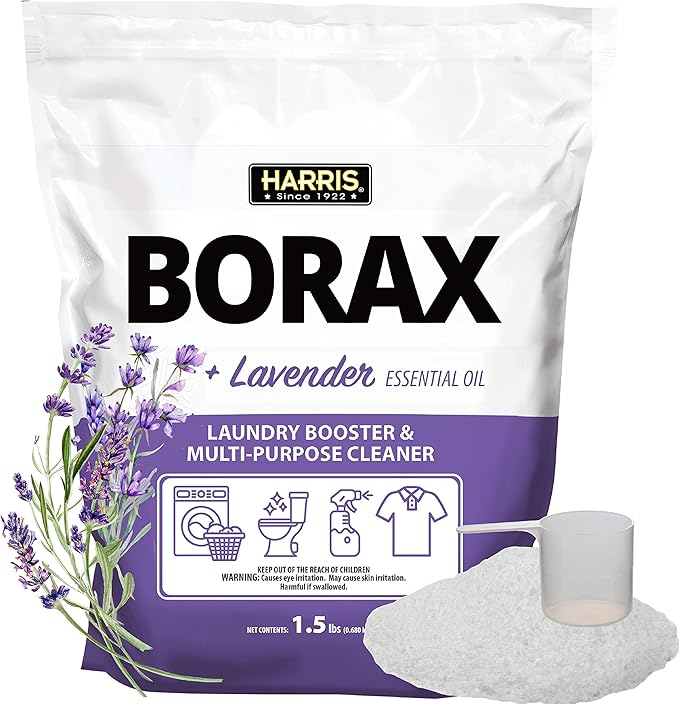 Harris Borax Powder Hard Water Laundry Booster and Multi-Purpose Cleaner, 1.5lb, Pure Essential Oils, No Artificial Fragrance (Lavender)