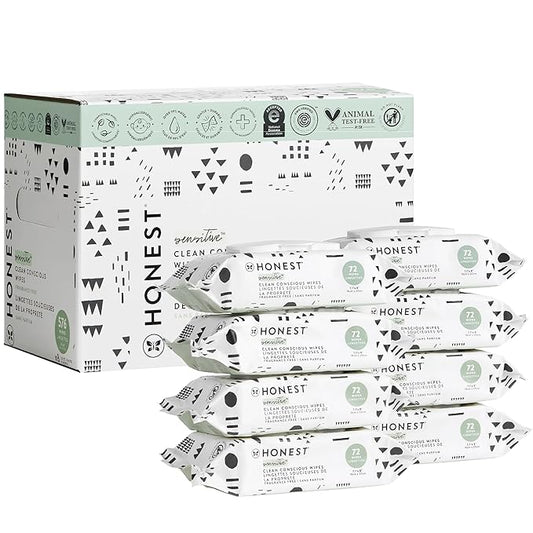 The Honest Company Clean Conscious Multi-Use Wipes | Hypoallergenic + Unscented for Sensitive Skin | Over 99% Water, Compostable, Plant Based, Baby Wipes | Pattern Play, 576 Count