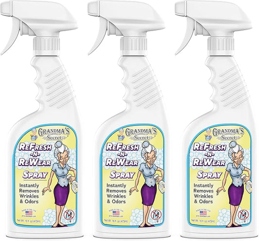 Grandma's Secret Refresh N ReWear Spray - Instantly Removes Wrinkles & Odors - Wrinkle Release, Fabric Refresher Spray, Chlorine, Bleach and Toxin-Free - 16 Ounce, 3 Pack