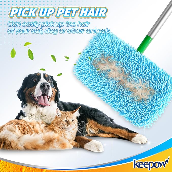 KEEPOW Dry Sweeping Cloths Microfiber Wet Mop Pads Refill Compatible with Swiffer Sweeper Mop Replacement Sweeping Mopping Pad Refills for Hardwood Surface Floor Cleaning, 5 PCS