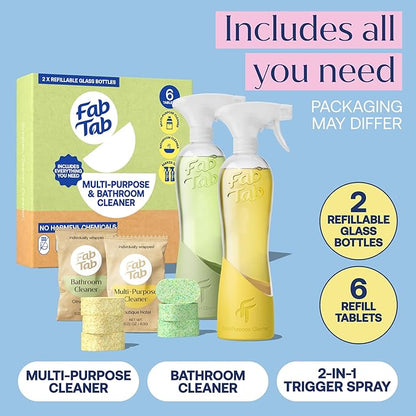 Tablet Cleaner, Multi-Purpose & Bathrom Cleaner for Eco-Concious Cleaning, Non Harmful & Chemical-Free Formula, Convenient Refills with 2 Glass Bottles, Luxury Hotel Scent (6 Refill Tablets)