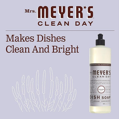 MRS. MEYER'S CLEAN DAY Liquid Dish Soap, Biodegradable Formula, Lavender, 16 fl. oz - Pack of 3