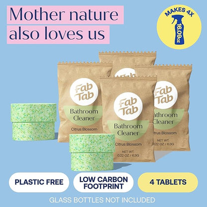 Bathroom Cleaning Spray Refill Tablets - All-Purpose Cleaner Spray Tablets - Natural Cleaning Products - Plant-Based - Citrus Scent- No Harsh Chemicals - 4 tablets (bottle not included)