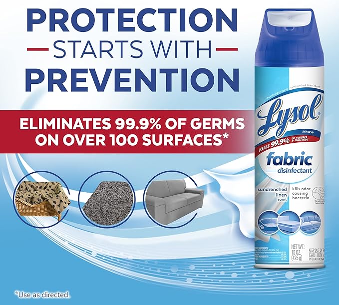 Lysol Fabric Disinfectant Spray, Sanitizing and Antibacterial Spray, For Disinfecting and Deodorizing Soft Furnishings, Sundrenched Linen 15 FL. Oz (Pack of 3)