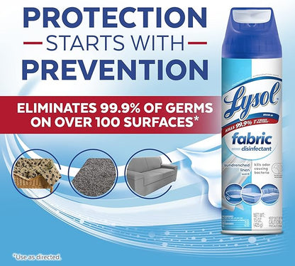 Lysol Fabric Disinfectant Spray, Sanitizing and Antibacterial Spray, For Disinfecting and Deodorizing Soft Furnishings, Sundrenched Linen 15 FL. Oz (Pack of 3)