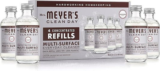 MRS. MEYER'S CLEAN DAY Multi-Surface Everyday Cleaner Concentrated Refills, 4 Concentrated Refills (2 Fl. Oz. each), Lavender Scent, Makes 64 Fl. Oz. Total