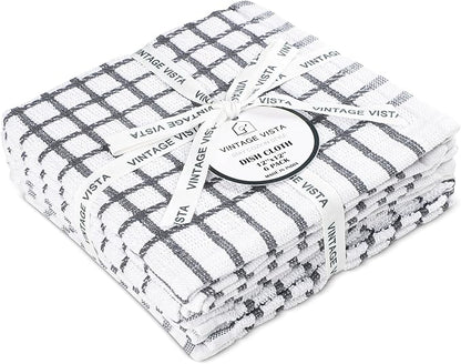 100% Cotton Dish Cloths (Pack of 6) - Dish Rags for Washing Dishes - Reusable & Highly Absorbent Kitchen Towels - Multipurpose Kitchen Rags - (12" x 12" - Slate Grey Checkered)