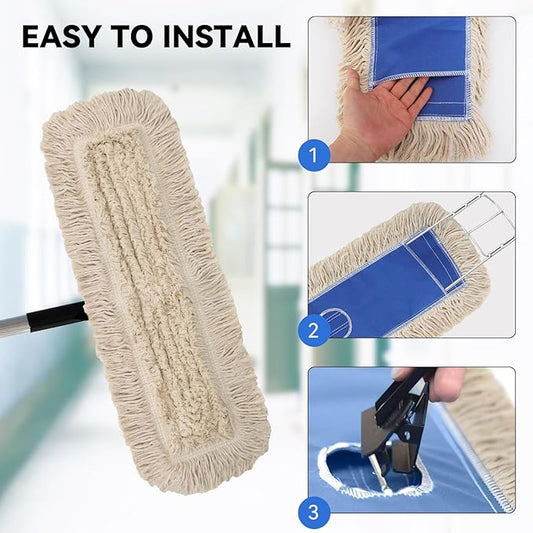 24 Inch Dust Mop Head: Replacement Medium Washable Commercial Sweeper and Janitorial Dust Mop Head Replacement