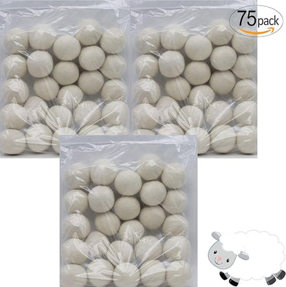 Wooland Wholesale Bulk Laundry XL Premium Wool Dryer Balls - 100% New Zealand Organic Wool Natural Fabric Softener for Sensitive Skin, Babies (75 Count)