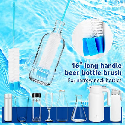 11 Pack 28" Long Bottle Brush,3 & 5 Gallon Bottle Cleaner Brush, Water jug Brush with Bendable Replaceable Brush Heads, Nylon Bristles and Stainless Steel Handle Bucket Cleaning Brush